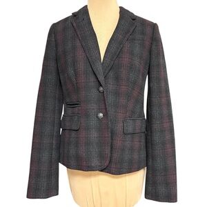 jacket blazer BANANA REPUBLIC XS/S cropped plaid wool blend classic boho indie